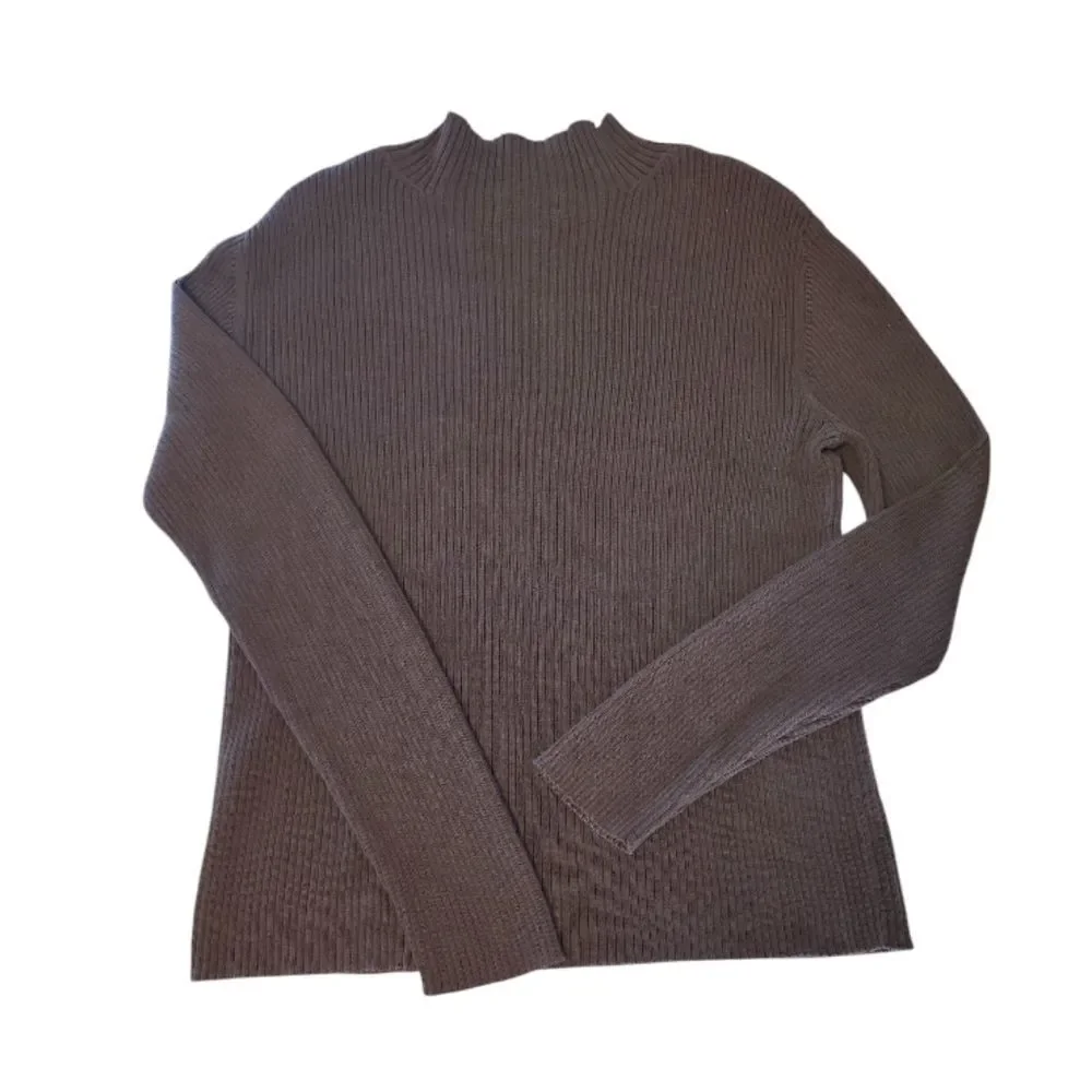 Nordstrom VTG 2004 Brown Ribbed 100% Cotton Mock Neck Sweater‎ Large